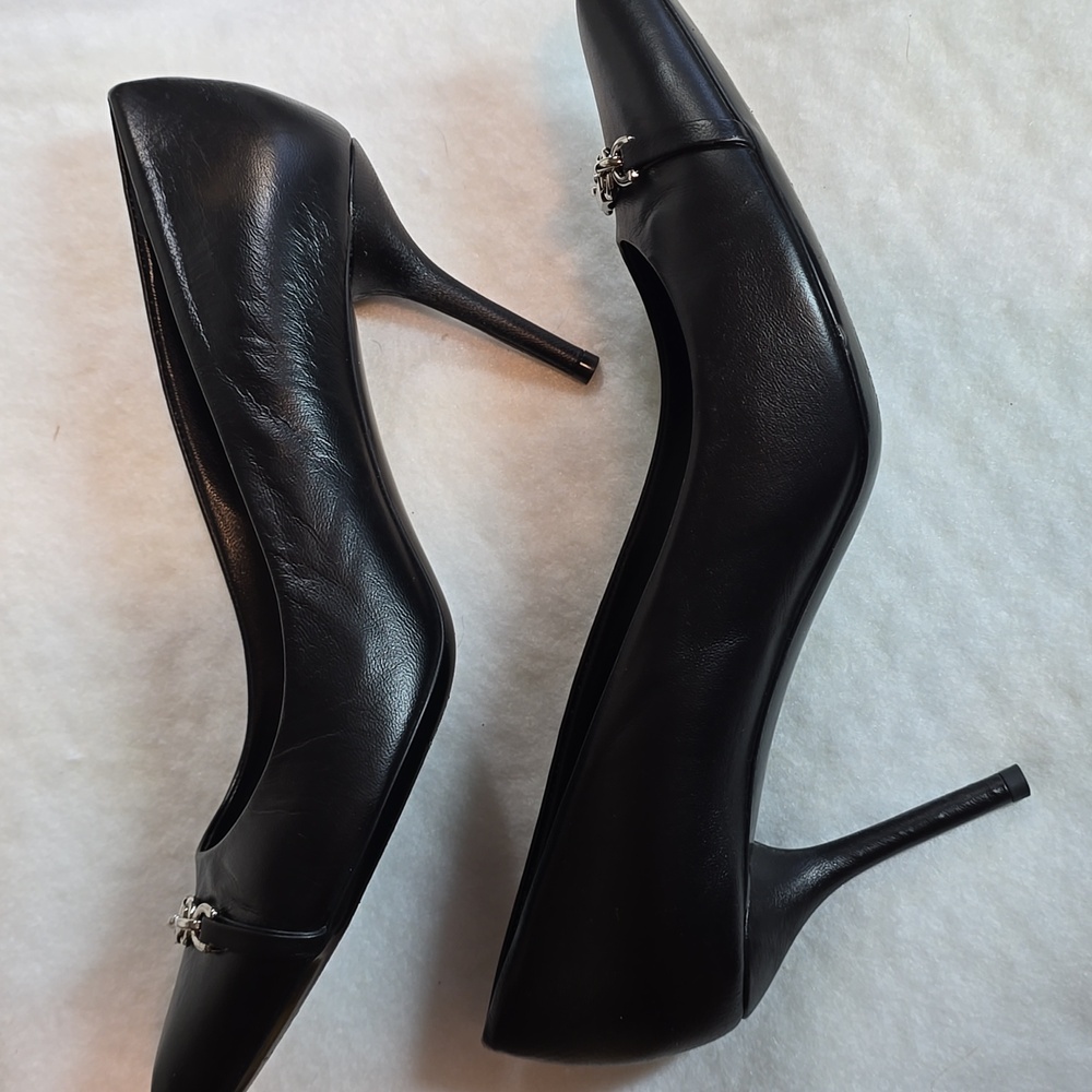GUCCI Nappa Moorea Molaita Black Leather Pumps With Chain Detail Size 39.5 - Picture 7 of 11
